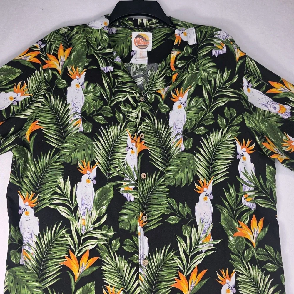 C&C‎ California Men's Casual Tropical Hawaiian Cockatoo Shirt 100% Rayon Sz L